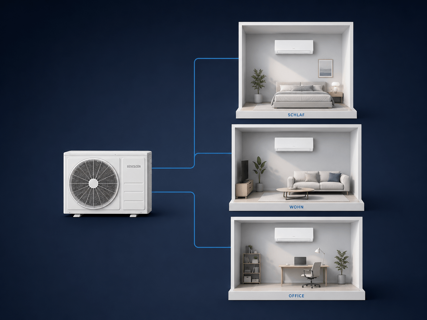 Prinzip einer Multi-Split-Klimaanlage für mehrere Räume