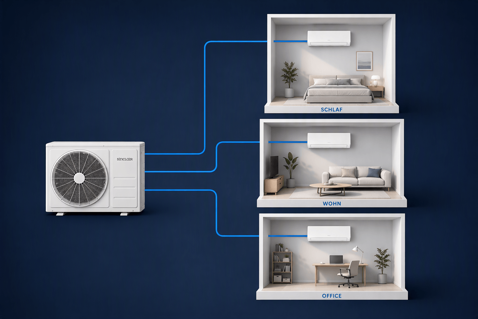 Prinzip einer Multi-Split-Klimaanlage für mehrere Räume